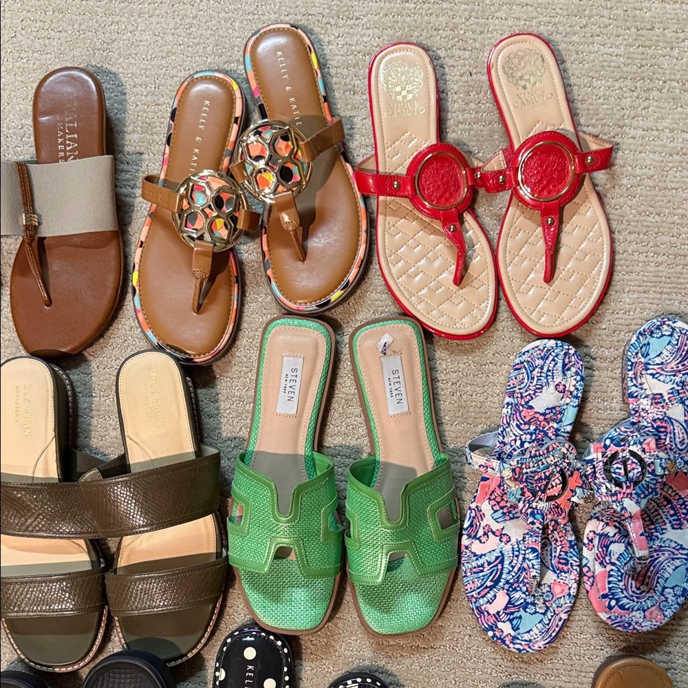 13  Sandals in Gold, Brown, and Denim black silver blue red ,,,like new!!! - Picture 3 of 11